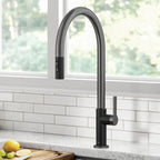 KRAUS Oletto High-Arc Single Handle Pull-Down Kitchen Faucet in Matte Black/Spot Free Black Stainless Steel, KPF-2821MBSFSB