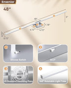 Ensenior Modern Bathroom Vanity Light 48 Inch, Built-in Dimmer, 28W Dimmable 5CCT LED Light Fixture Over Mirror, Matte Grey Bar for Mirror Cabinets Bedroom - FCC Certificated