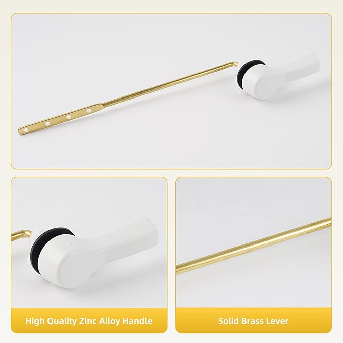 iFealClear 2 Pack Metal Toilet Tank Flush Lever Replacement, Universal Front Mount Handle Toilet Tank Trip Lever with 2 Pieces Stainless Steel Flapper Chains, Easy Install, Solid Brass, White