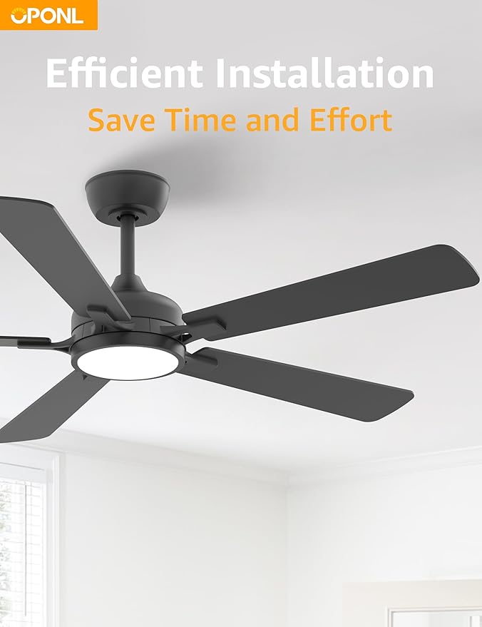 52 Inch Black Ceiling Fan with Light with Remote Control, Large Air Volume, modern ceiling fan with light for Bedroom Kitchen Dining room Patio- Donwrod Mount