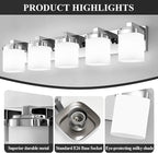 5-Light Bathroom Light Fixtures, Chrome Vanity Lights for Bathroom Mirror Lamp with Milky White Square Glass Shade, E26 Base Modern Wall Sconce Kitchen Light Fixtures Led Vanity