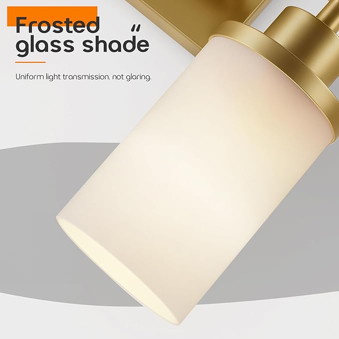 Wall Light Fixtures 4-Light Over Mirror, Gold Vanity Lights with White Frosted Glass Shade, Wall Sconces for Bathroom Washroom Kitchen T001GD-L4