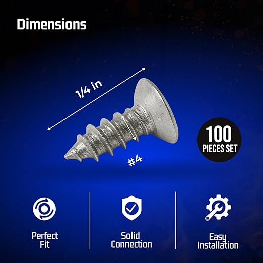 Bolt Dropper #4 x 1/4" Stainless Steel Flat Head Phillips Wood Screw (100 Pack), 18-8 (304) Stainless Steel Sheet Metal Screws - Type A Point, Plain Finish
