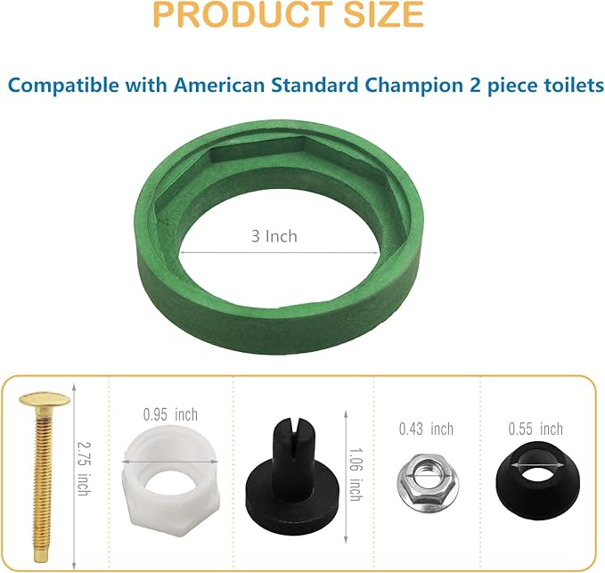 3'' Toilet Tank to Bowl Coupling Kit, Fits for American Standard Champion 4 Toilet Parts AS738756-0070A, Includes Gasket, Bolts and Other Essential Parts for Most 3 Inch Flush Valve Opening Tanks
