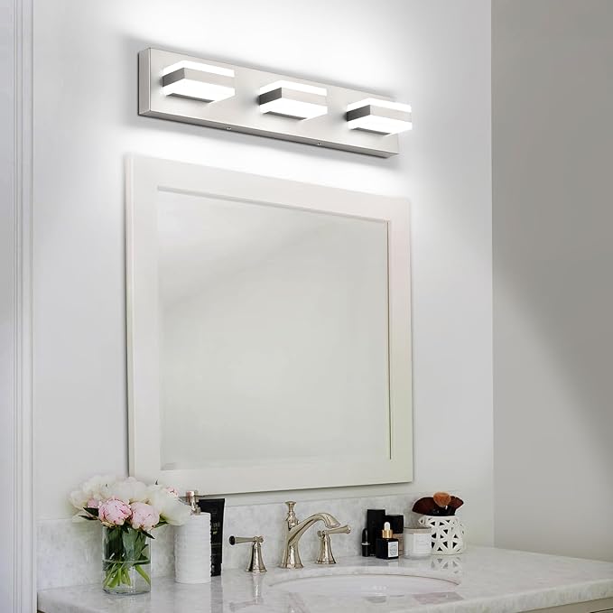 SOLFART Bathroom Vanity Lights Over Mirror Brushed Nickel Bathroom Light Fixture 3 Light Led Lights for Bathrooms Vanity Lights for Bath Nickel