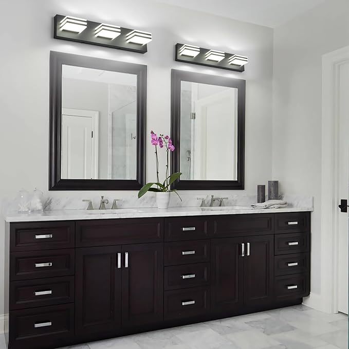 Black Vanity Lights 3 Light Bar Light for Bathroom 20 Inch Mirror Light Fixtures Black Bath Lamps above Mirror 18W Vanity Sconces Modern Bathroom Sink Lights Acrylic Wall Lighting for Restroom