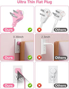 6 USB(3 USB C) Pink Power Strip- 5Ft Pink Extension Cord with 6 USB Charging Station 24W/4.8A and 3 Outlets, Pink Desk Accessories for Cruise Travel Pink Cute Kawaii College Dorm Desk Home Essentials