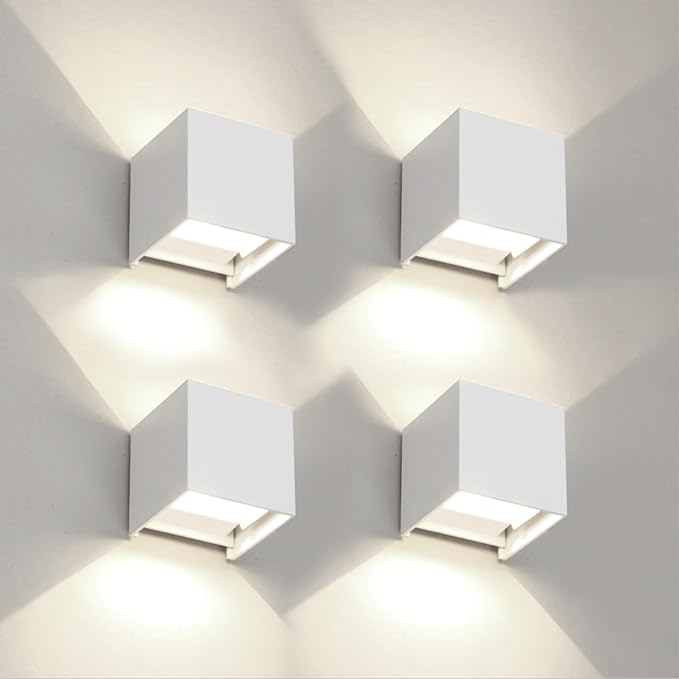 4 PCS LED 12W Outdoor Wall Lights Sconces Exterior/Interior Up and Down Lights IP65 Waterproof Modern Outdoor Lighting Fixtures Square Aluminum Exterior Wall Mount Light White 4000K Natural Lights