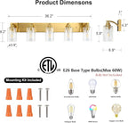 5-Light Bathroom Light Fixtures Modern Gold Vanity Lights for Bathroom Lighting Fixtures Over Mirror with Clear Glass Shade for Cabinet Mirror Bedroom Hallway