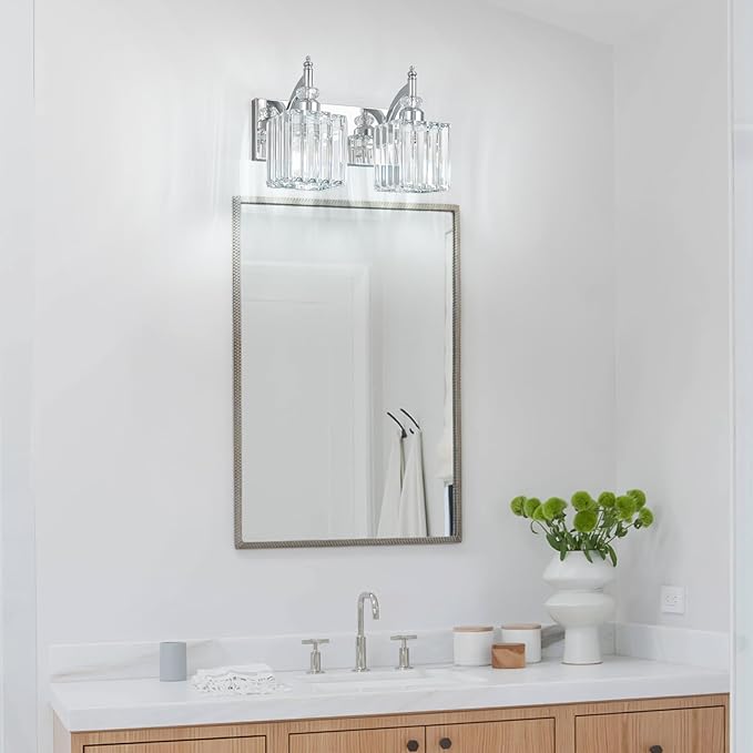 Crystal Vanity Lights Chrome 2 Light Bathroom Light Fixtures Over Mirror Modern Vanity Light for Bathroom