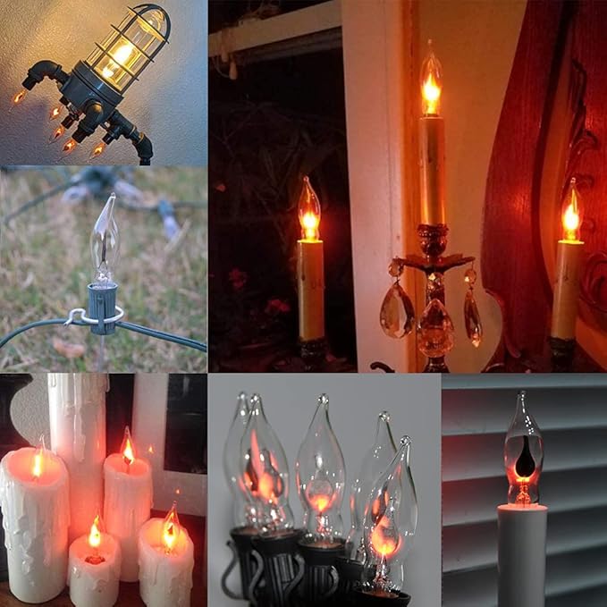 C18 Flickering Flame Light Bulbs, 1W C7 E12 Incandescent (12 Pack), UL Listed 2200K Orange — Candelabra Flicker Bulbs for Halloween Night Lights, Window Candles, Chandeliers, C7 Replacement