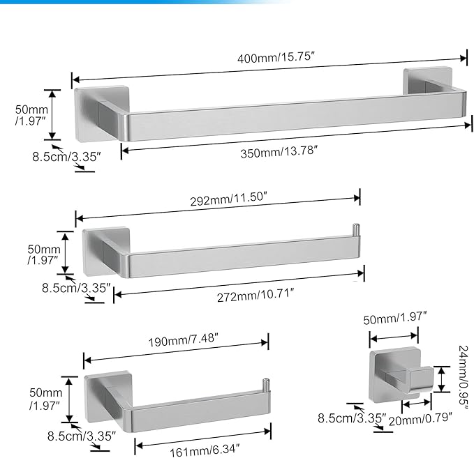 Toilet Paper Holder Collision Avoidance Towel Racks for Bathroom Thickened Material 304 Stainless Steel Towel Rack 10-Piece Towel Bar Brushed Nickel Bathroom Hardware Set Will Not Rust