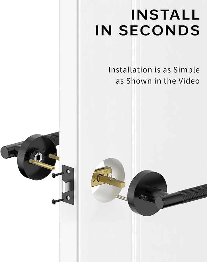 Asidrama 6 Pack Passage Door Handles, Door Lever with Door Knobs Indoor for Bedroom or Bathroom, Heavy Duty Black Door Handles Interior with Locks for Left Right Sided Doors