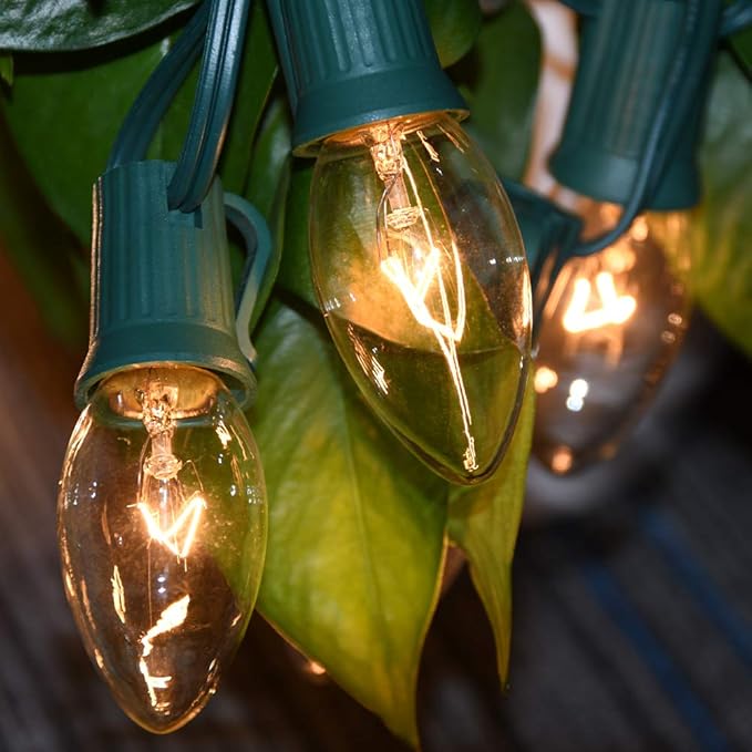 25 Pack C9 Clear Christmas Replacement Bulbs, C9 Christmas Light Bulb for String Lights, E17 Base - 7 Watts