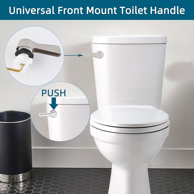 Hygie Rinse Metal Toilet Handle Lever Flush Replacement, Universal Front Mount Toilet Handle with Stainless Steel Flapper Chains, Toilet Repair Kit, Brushed Nickel