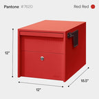 Adoorn Lockable Post Mount Mailbox | Small (Red), Size 12 x 12 x 18.5 (HxWxD) Anti-Theft Locking Mailbox with 2 Keys, Modern Mailbox with Flag, Weatherproof Mailboxes for Outside