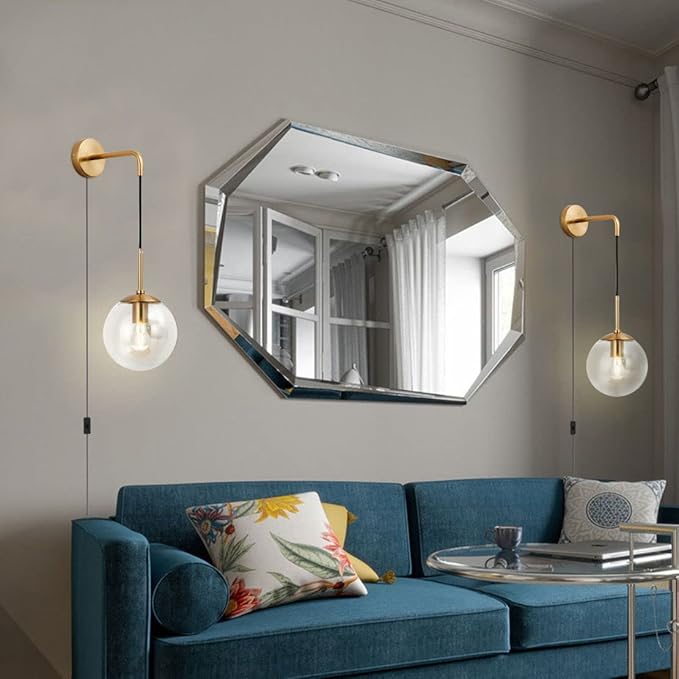 KCO Modern Globe Wall Sconce with Plug in Industrial Vintage Wall Lamp On/Off Switch Minimalist 1-Light Mounted Lamps for Bedroom Living Room Corridor (Clear & 2-Pack)