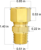 ChillWaves Brass Compression Tube Fitting, 1/2" OD x 1/4" NPT Male Compression Union Connector(5-PACK)