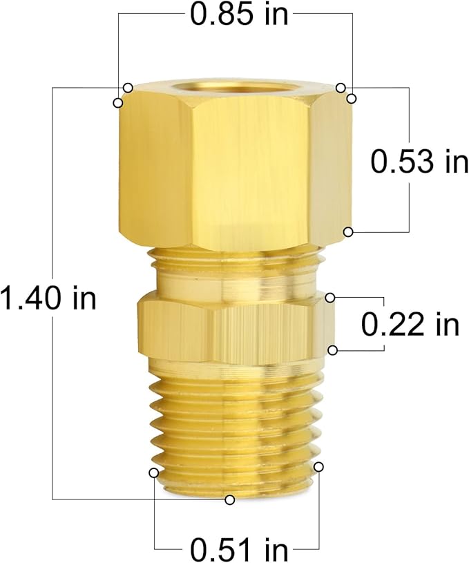 ChillWaves Brass Compression Tube Fitting, 1/2" OD x 1/4" NPT Male Compression Union Connector(5-PACK)