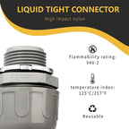 Conduit Connectors, 3/4 Inch Liquid Tight Connector NPT Non-Metallic for PVC Electrical Flexible Conduit Fittings, 180 Degree Straight, UL Listed for Home Outdoor Tubes Tools, Grey (30-Pack)
