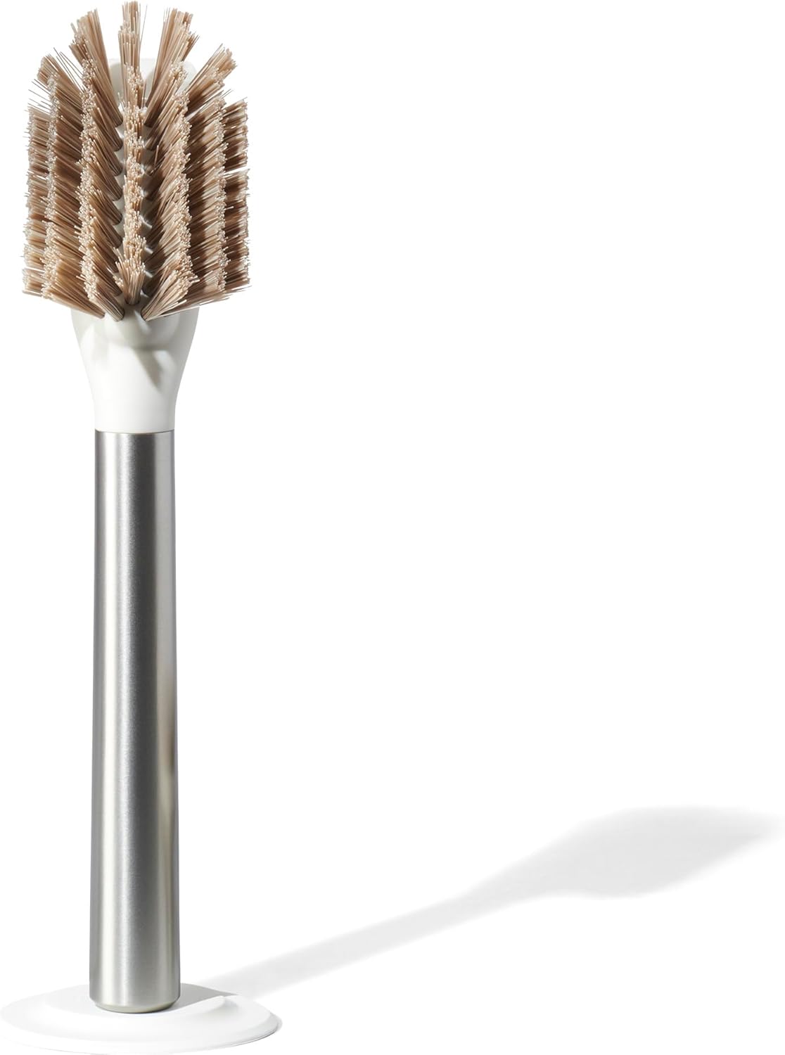 Ionic Dish Brush, Magnetized to Stand Upright, Stainless Steel with Replaceable Head, Silver