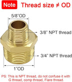 Joywayus 2PCS 3/4" NPT Male x 3/8" NPT Male Hexagon Brass Pipe Fitting Adapter