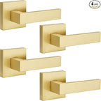 EHOMEWARE 4 Pack Satin Brass Dummy Levers, Heavy Duty Non-Turning Interior Door Handles, Left or Right Handed Dummy Handles for Closet Cloakroom Pantry