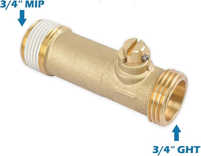 3/4" MIP x MHT Brass Water Heater Drain Valve, Threaded Connection Drain Valve