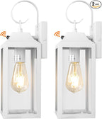 Dusk to Dawn Wall Lights 2 Pack, White Outdoor Light Fixtures, 15 Inch Exterior Wall Sconces Waterproof, Large Outside Lights for House, Modern Wall Lanterns Clear Glass