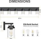 IZORRO Bathroom Vanity Light Fixture, 6-Light 43 Inch Matte Black Bathroom Light Fixtures Over Mirror, with Clear Glass Shade, Modern Farmhouse Vanity Lights, Rustic Restroom Lighting Fixtures