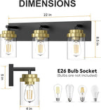 IZORRO Bathroom Vanity Light Fixture, 3-Light 22 Inch Black and Gold Bathroom Light Fixtures Over Mirror, with Clear Glass Shade, Modern Farmhouse Vanity Lights, Rustic Restroom Lighting Fixtures