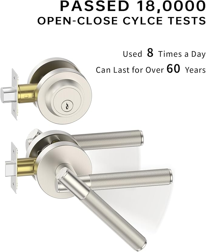 Asidrama Premium Satin Nickel Zinc-Alloy Front Door Lock Set: Double Cylinder Deadbolt, Heavy Duty Security Handleset for Left/Right Exterior Doors, Universal Entry Locks (2 Pack)