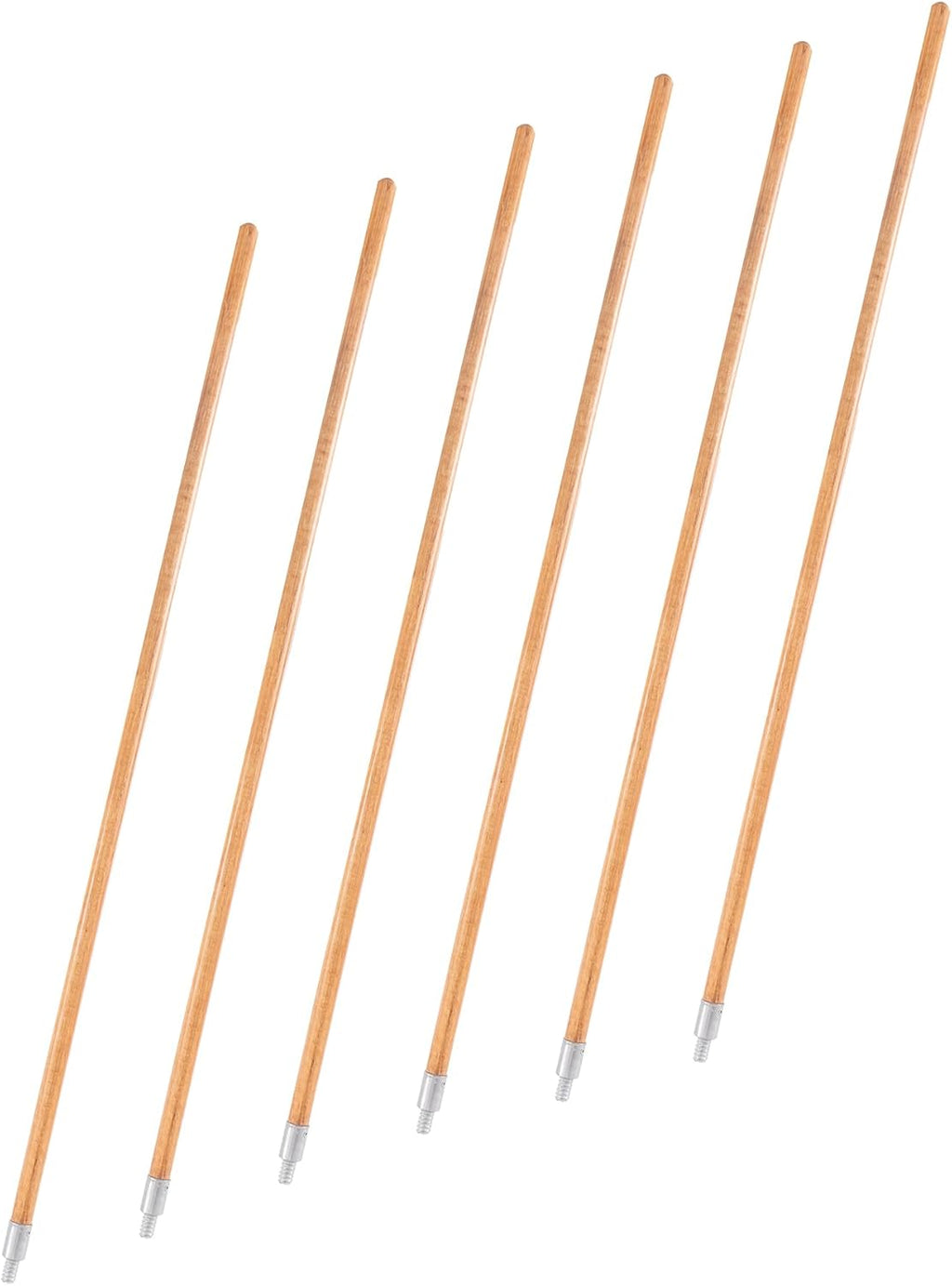 Matthew Cleaning Commercial 60inch Screw On Mop Handle for Floor Cleaning Heavy Duty Mop Head Replacement Holder Industrial Grade Lacquered-Wood Handle with Threaded Metal Tip - 6 Pack