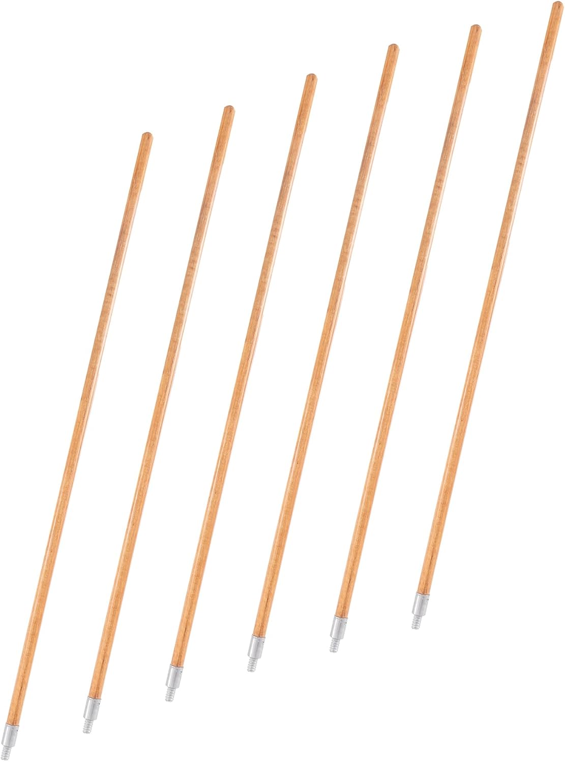 Matthew Cleaning Commercial 60inch Screw On Mop Handle for Floor Cleaning Heavy Duty Mop Head Replacement Holder Industrial Grade Lacquered-Wood Handle with Threaded Metal Tip - 6 Pack