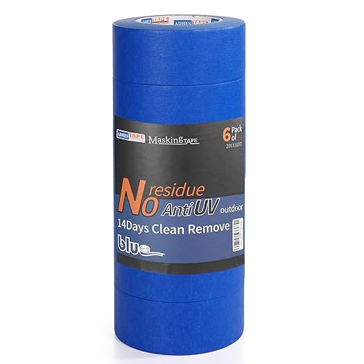 ADHES Upgrade Blue Painters Tape, Masking Tape for Painting 6 Rolls x 2 Inch x 60 Yards, Blue Paint Tape No Residue Outdoor Anti UV Multi Surface Use, Total 360 Yards