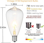 10-Pack Edison Replacement Light Bulbs, 7-Watt E12/C7 Incandescent ST38 Replacement Clear Glass Light Bulbs for Outdoor Patio String Lights, Vintage Light String