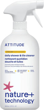 ATTITUDE Shower & Tile Cleaner, EWG Verified, Plant-Based & Vegan Bathroom Spray, Removes Soap Scum & Grime, Citrus Zest Scent, 27.1 Fl Oz