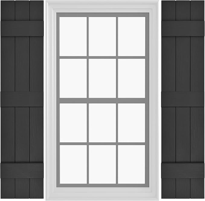 Board & Batten Vinyl Shutters (1 Pair) | 11"x67" (3-Board) - Black Cosmos/Paintable | Exterior Window Shutters | Includes Mounting Hardware | Simple Installation | Made in USA