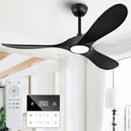 52 Inch Ceiling Fans with Lights and Remote, Dimmable 3 Blade Wood Outdoor Ceiling Fan Outdoor Fans for Patios Low Profile Modern Ceiling Fan with Light for Living Room Indoor Matte Black