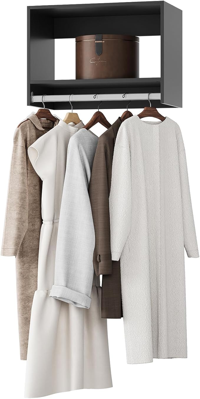 Tall Hanging Closet Unit, Modular Closet System, Wood Closet System Organizer with Storage for Walk In Closets, Clothing Rack Wardrobe Closet for Hanging Clothes, Bedroom, Black, 31.5"W