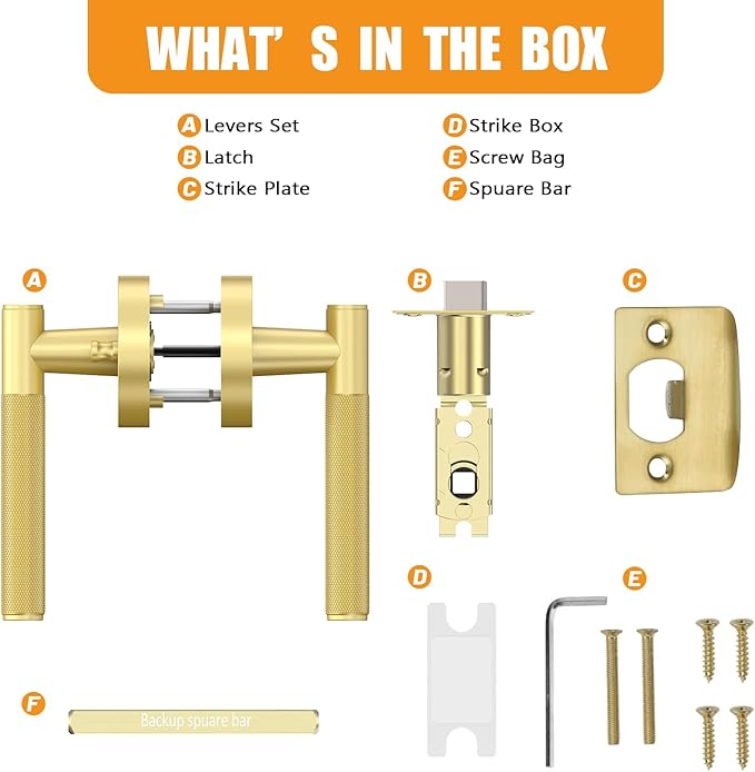 Amerdeco 5 Pack Brushed Gold Door Handles Interior, Knurled Privacy Door Handles with Lock,Heavy Duty Gold Door Lever for Bedroom or Bathroom, Reversible Keyless for Left Right Handed Doors AM0016