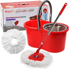 Spin Mop and Bucket with Wringer Set, 360° Spinning Mop and Bucket System with Double Cotton Tip Replacement Heads and Stainless Steel Adjustable Handle for Floor Cleaning (20QT)