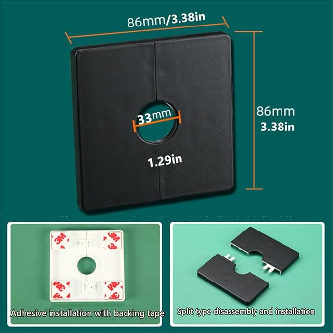 Wall Split Flange Plumbing Cover Plates Square Shower Arm Escutcheon Plate Pipe Flange Cover for Fixed Shower Head Faucet Standard Pipes (33mm/1.30)