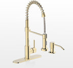 Gold Kitchen Faucet with Soap Dispenser, Pull Down Kitchen Faucet with Sprayer, Single Handle Kitchen Sink Faucet with Dual Function Spray Head, Camper Laundry RV Faucet,PVD