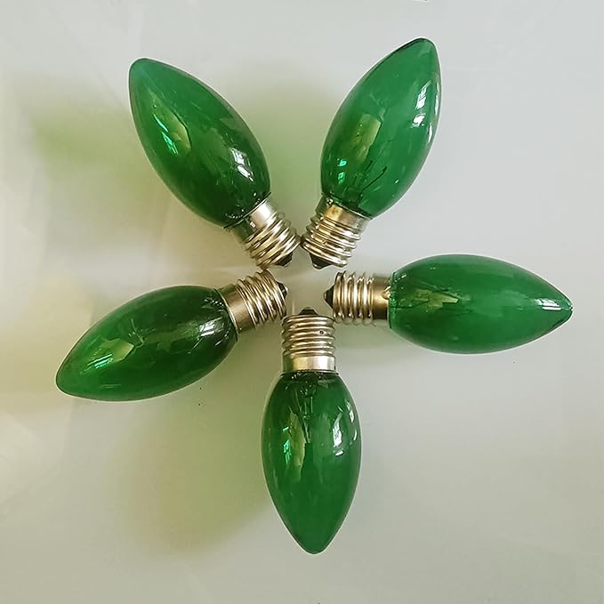 C9 Christmas Light Replacement Bulbs, 25 Pack Clear Green Christmas Light Bulbs, E17 Intermediate Base Bulb for Outdoor String Lights St Patricks Day Xmas Lights, 7Watt