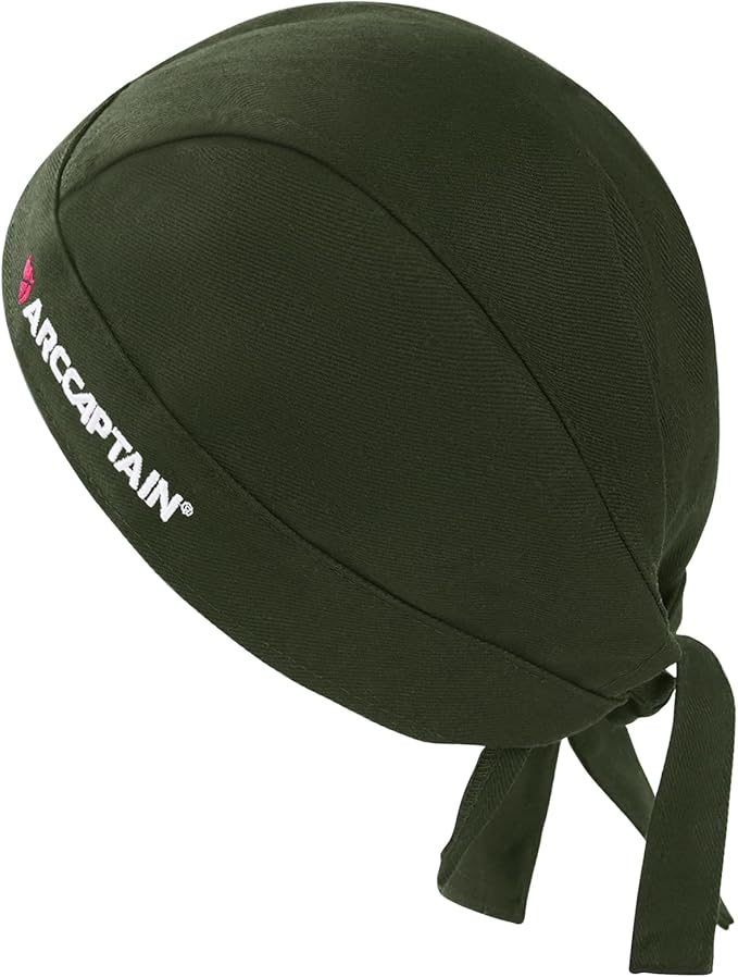 ARCCAPTAIN 2PC Welding Doo Rag, Welding Cap, Protective Welders Cap, Welding Hats for Men, Fireproof Cotton and Durable for Safety, Olive-green, L Size