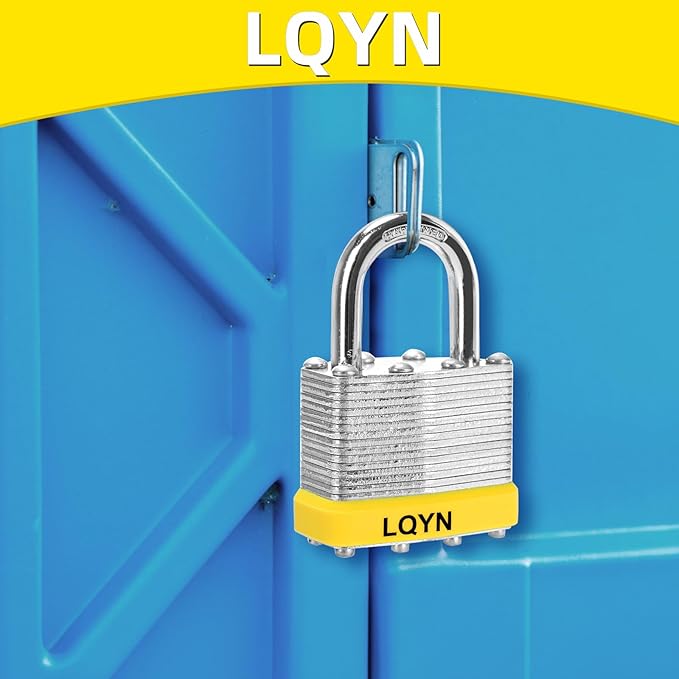 Padlocks with Same Key, LQYN 6 Pcs Laminated Keyed Padlock (1-9/16", 40mm), Keyed Alike Locks, Normal Shackle, for Storage Locker, Hasp Latch, Toolbox, Sheds