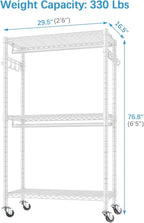 VIPEK R2 Medium Heavy Duty Clothes Rack Rolling Clothing Rack Adjustable Metal Wire Shelving Portable Closets with Double Hanging Rods, Side Hooks, Freestanding Closet Racks Wardrobe, White