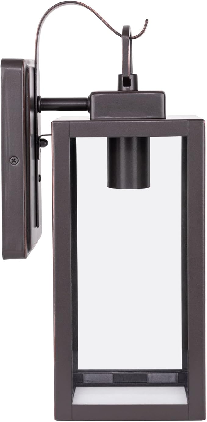 LIT-PaTH Outdoor Wall Lantern, Wall Sconce as Porch Lighting Fixture, E26 Medium Base Max 60W, Anti-Rust Metal with Glass Shade, Oil Rubbed Bronze Finish, 1-Pack