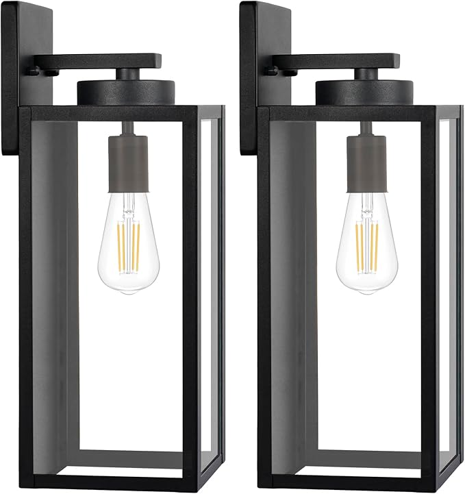 Large Size Outdoor Wall Light Fixtures, Exterior Lighting Fixtures Porch Sconces Wall Mounted, Waterproof Black Outdoor Wall Lanterns Lamps, Outside Lights for House Patio Front Door Entryway, 2-Pack